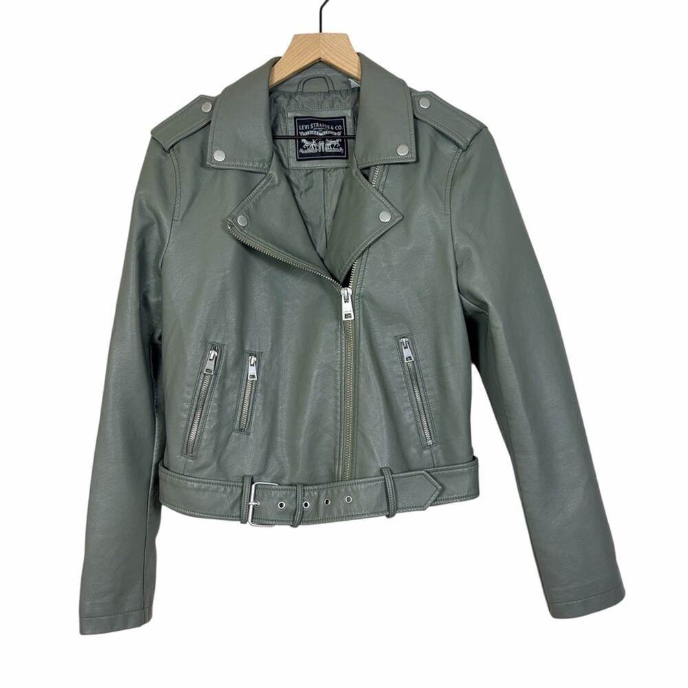 Levi's Jacket Size Medium Green Faux Leather Moto Jacket
